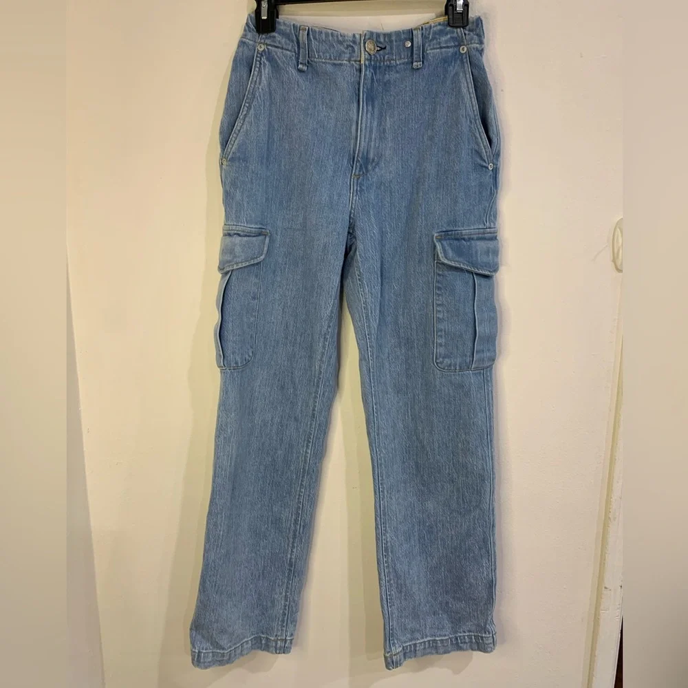 Rag & Bone Size 25 Icy Blue Light Wash High Rise Cargo Jeans Straight Leg
